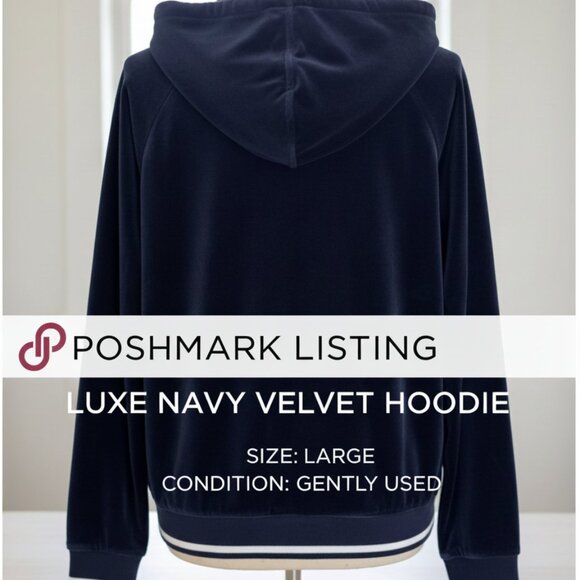 RALPH LAUREN Womens Full Zip Hoodie Track Jacket Dark Blue Velour Crest Large - Picture 3 of 9